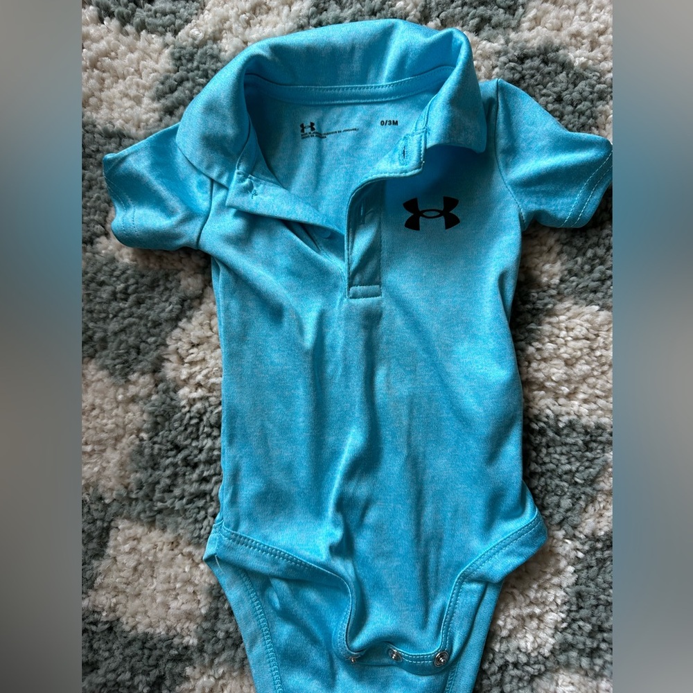 Under Armour, bright blue, dry, fit, baby onesie, collared shirt